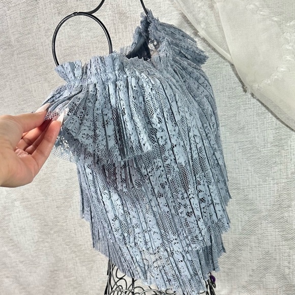 Zara pleated lace blue grey off shoulder blouse size S - Picture 5 of 8